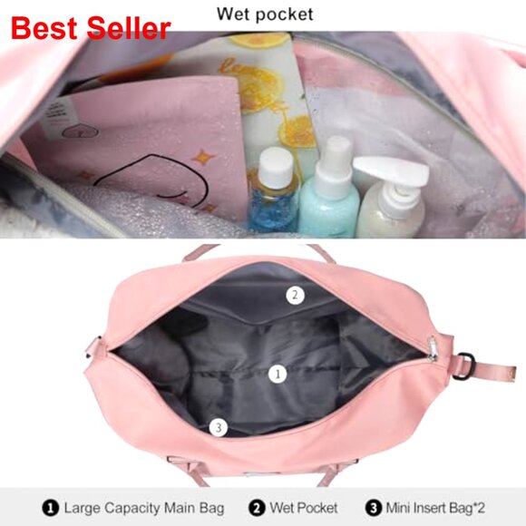 30L Travel Duffel Bag with Wet Pocket, Trolley Sleeve, Adjustable Strap - Picture 5 of 7